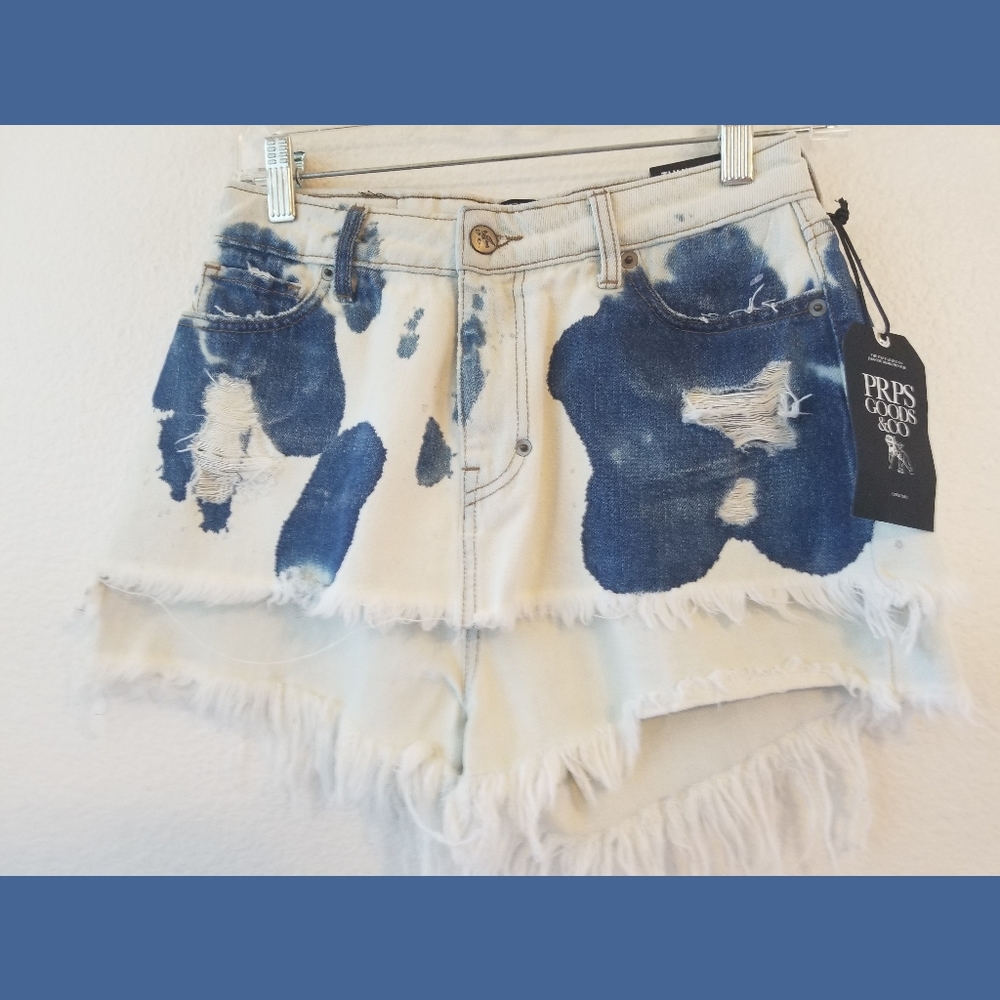PRPS NWT Thunderbolt Distressed Denim Shorts 26